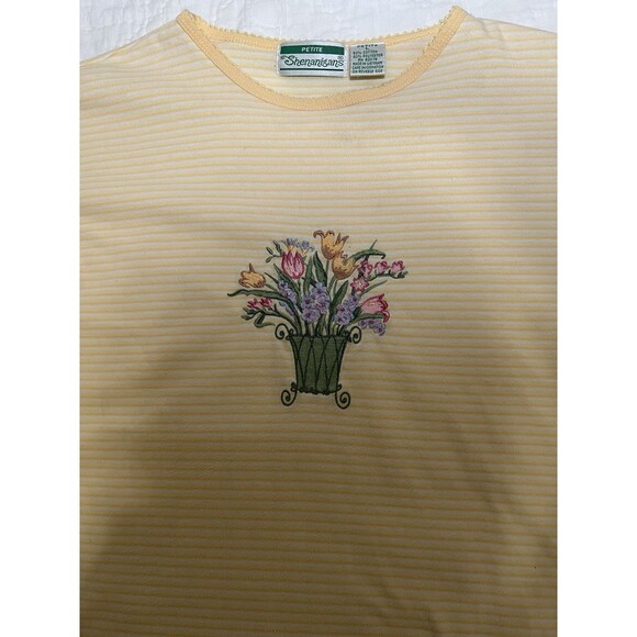 Shenanigans Tops - Shenanigans Top Petite Large Yellow Stripped and Flower Embroidery VTG